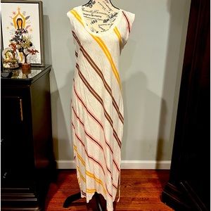 Lou & Grey long dress with beautiful multi stripes and left leg side slit.